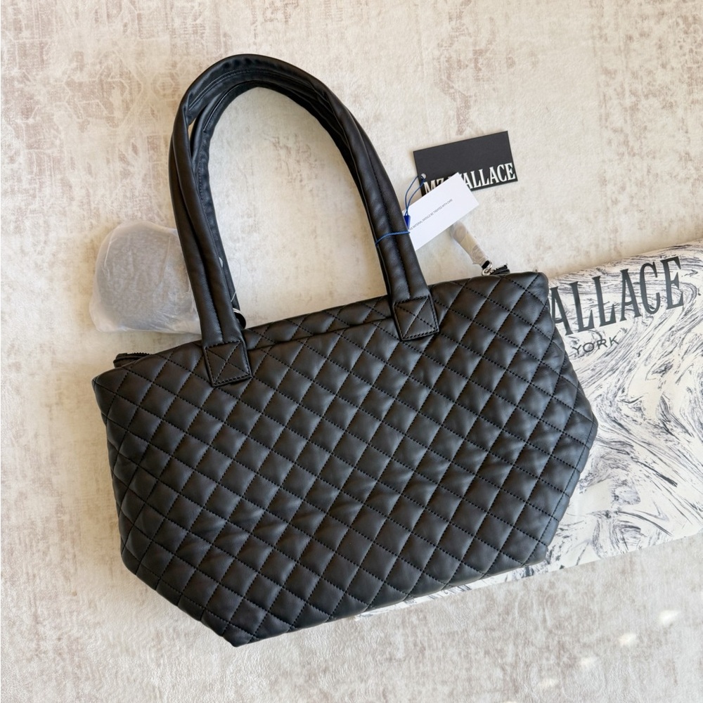 MZ Wallace Black Quilted Leather Small Metro Tote with Long Handle - Picture 5 of 8